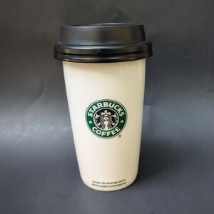 STARBUCKS | 2009 White Ceramic To Go Coffee Mug With Locking Lid, 12 oz.